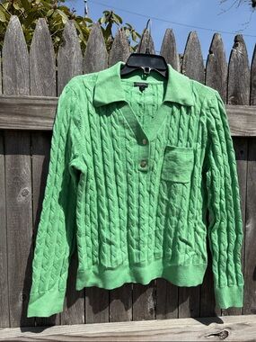 Talbots medium light green cotton blend corded sweater!
